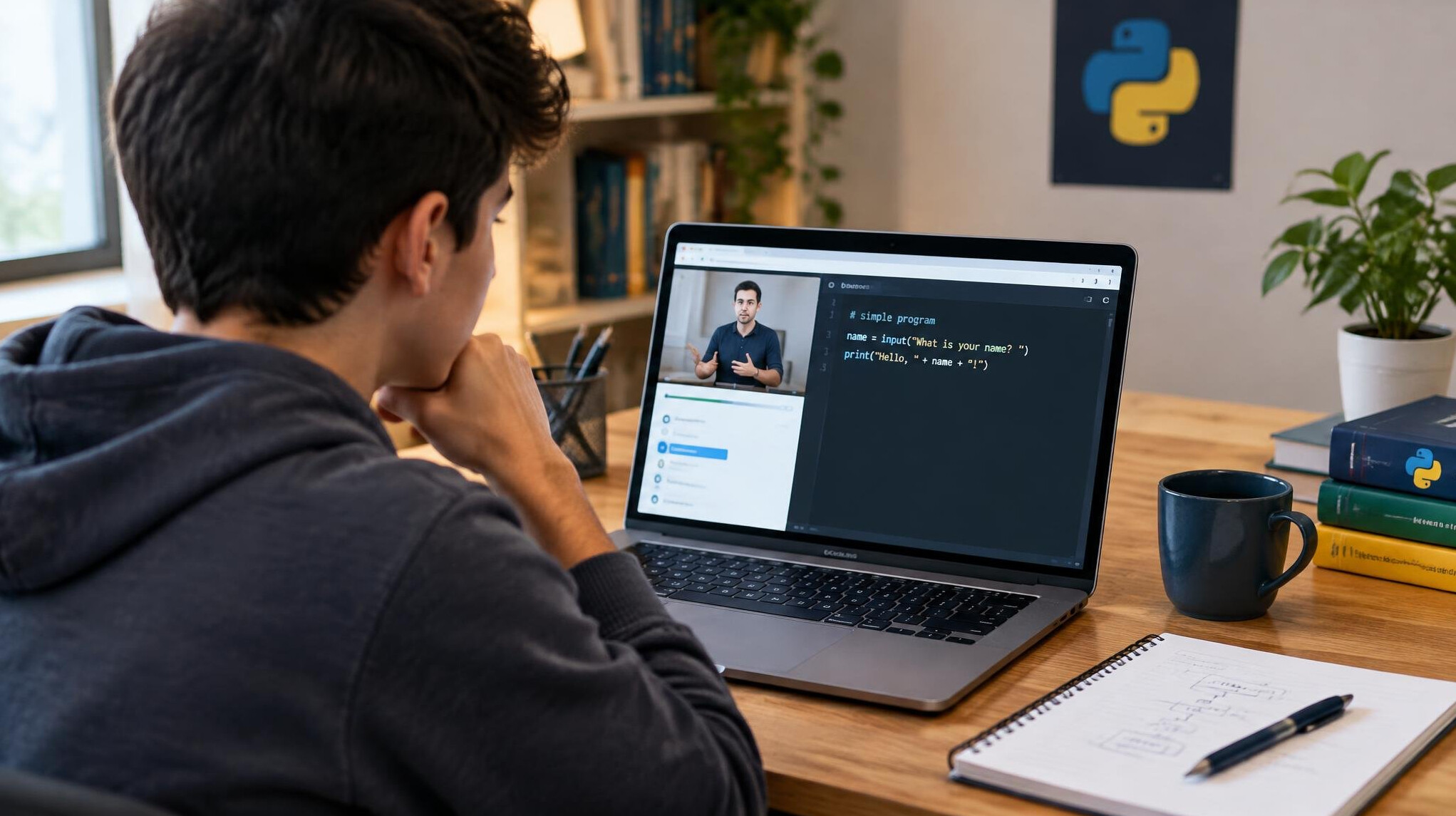 beginner programmer at desk