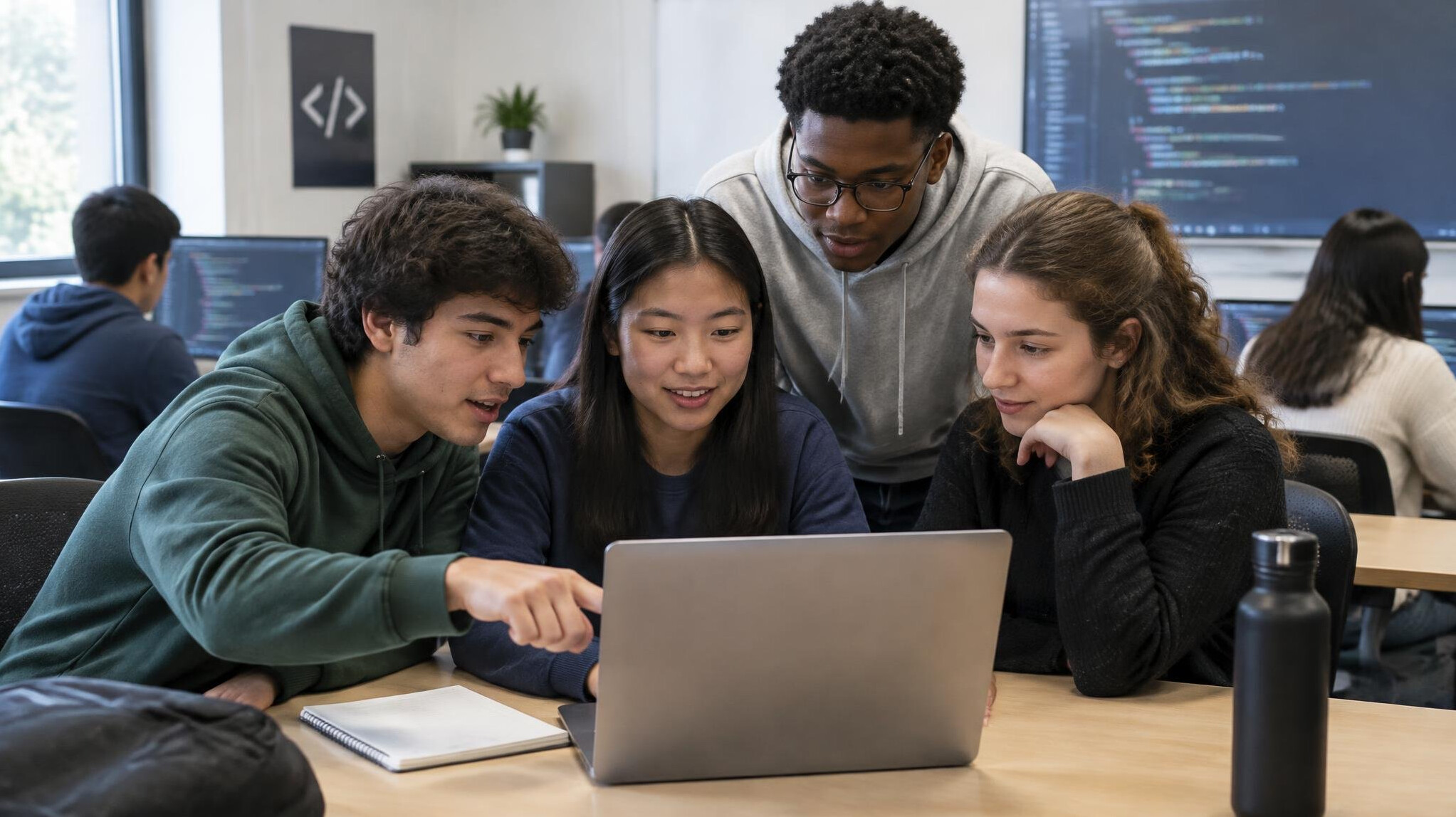 group of students in coding class