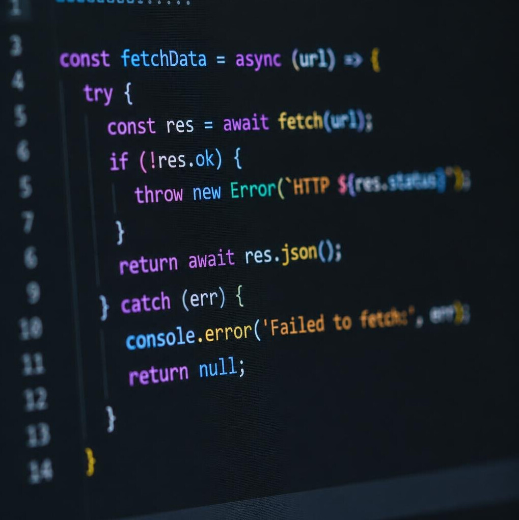 Close-up of colorful code displayed on a dark screen