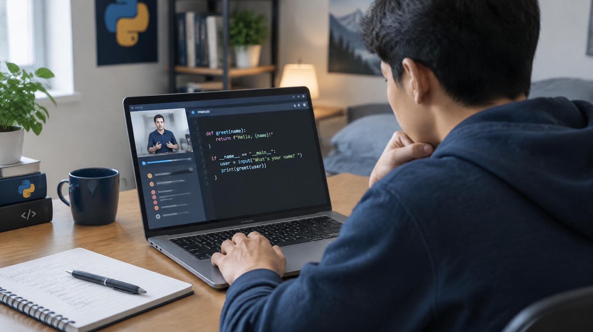 beginner programmer at desk